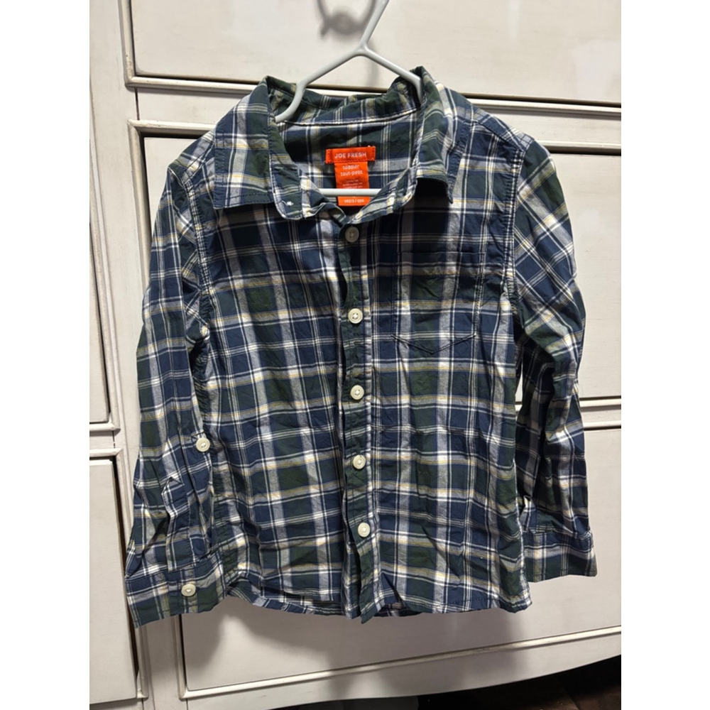 Boys Joe Fresh Plaid Button-Down Shirt Size 4 Blue Green